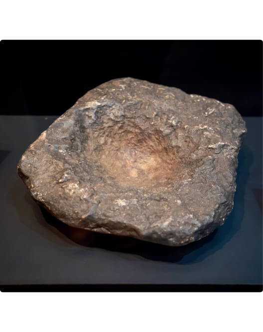A Cherokee bowl carved from soapstone, on display at the Upcountry History Museum